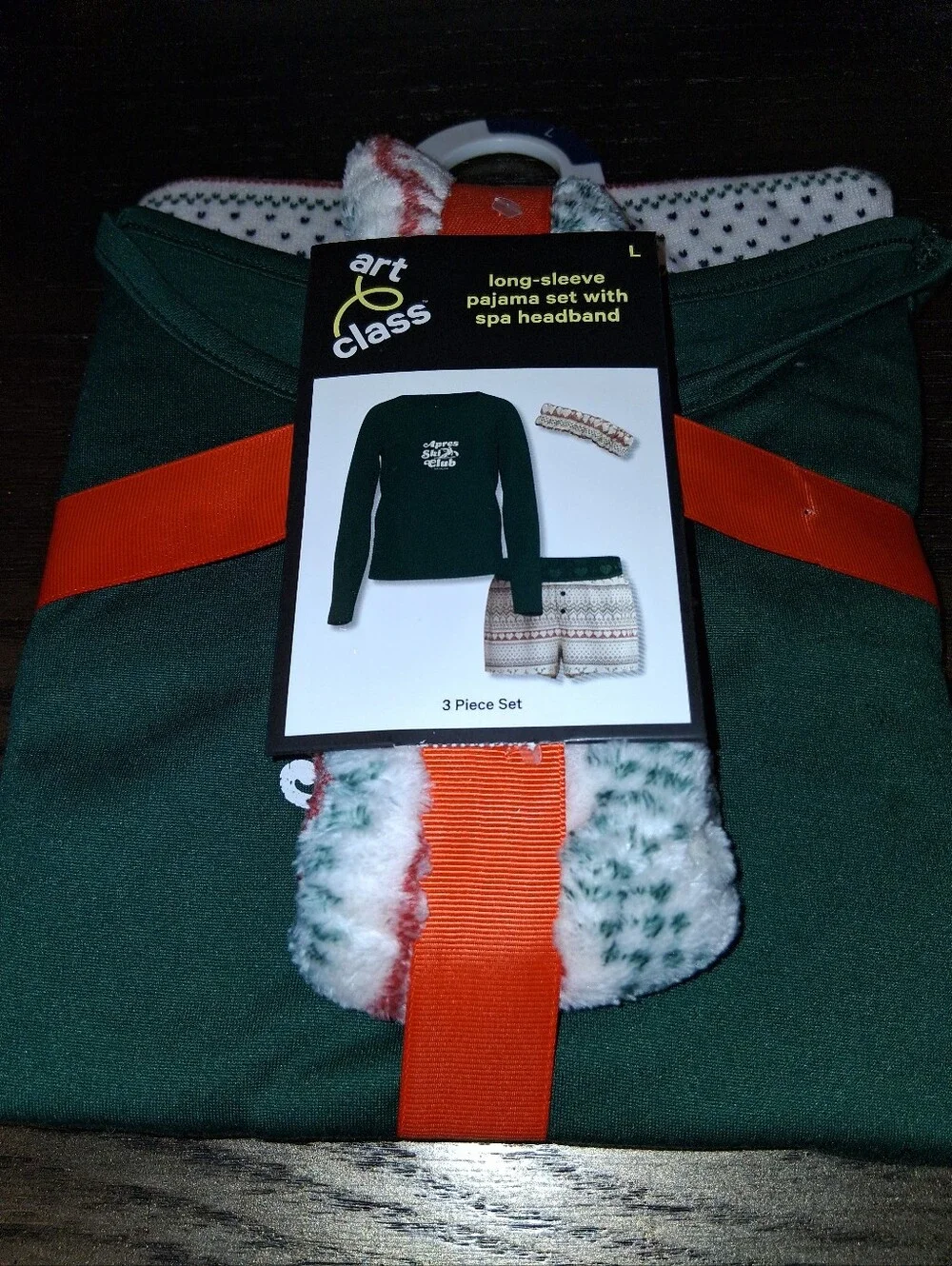 NEW Art Class Green Long-Sleeve Pajama Set Headband, Top & Shorts Girl's L 10 12